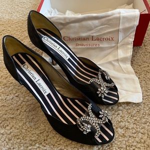 Christian Lacroix Black Satin Dress Shoes
